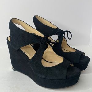 Jimmy Choo Nayeem black suede platform peep toe wedges